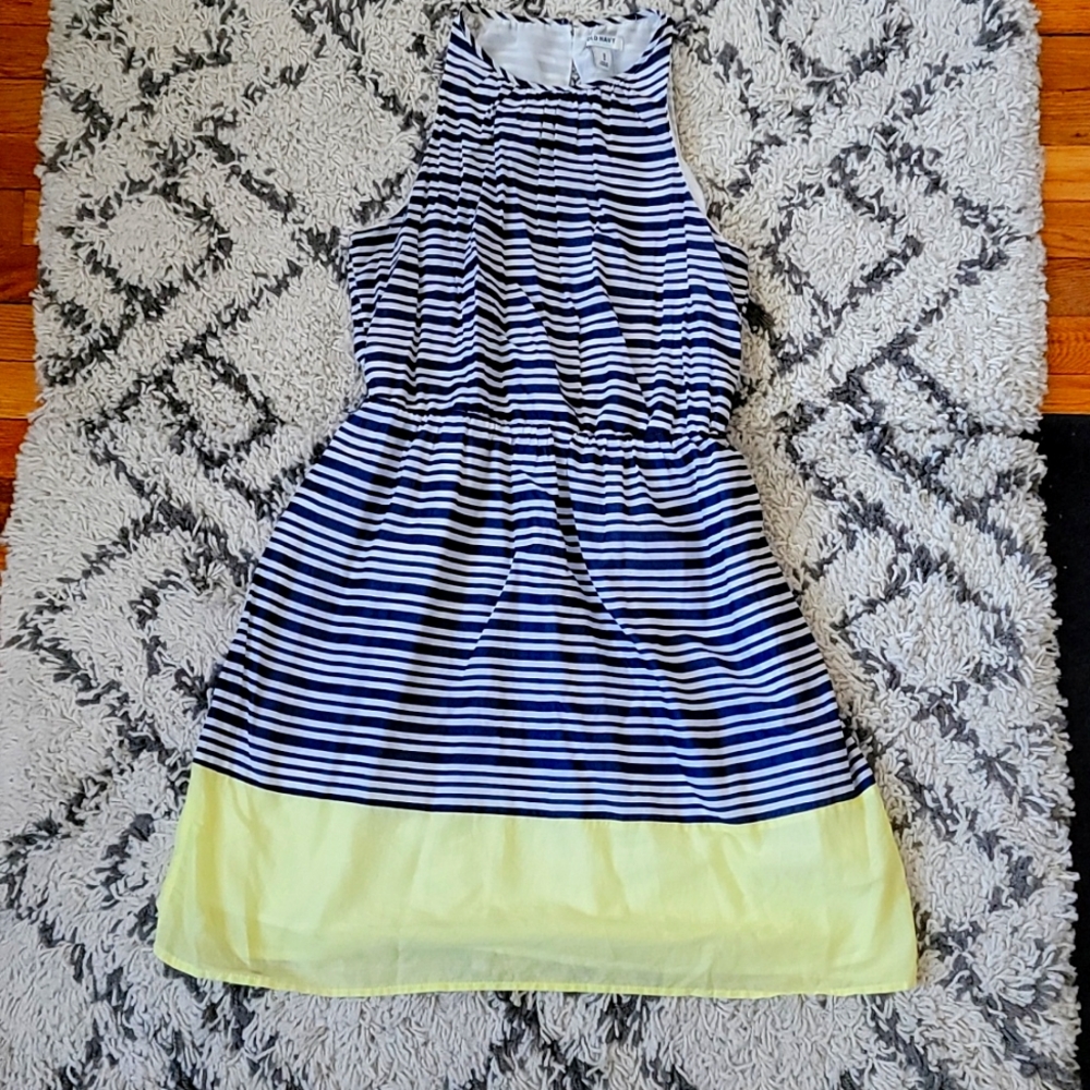 Navy Stripe and Yellow Old Navy Dress Medium